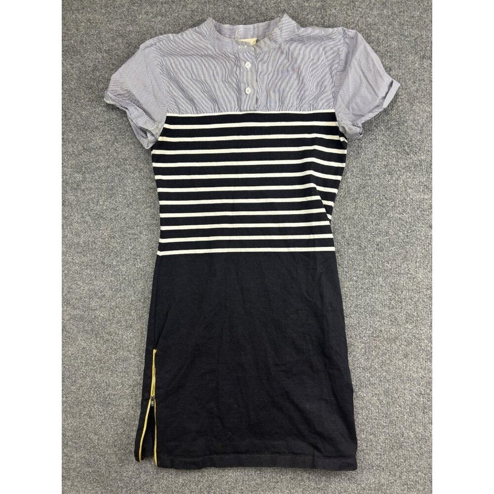Band Of Outsiders‎ Dress Womens 2 Multicolor Stripe T Shirt Henley Zip Short